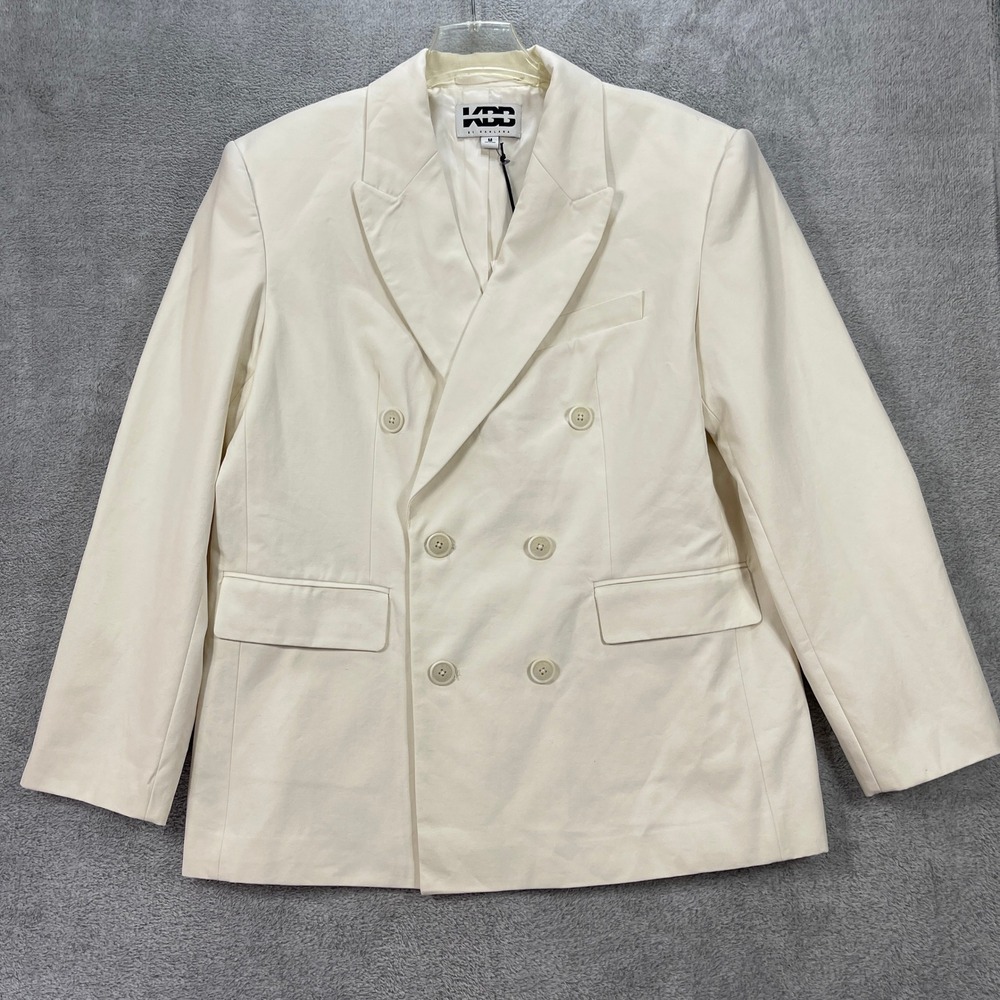 KBB by Kahlana Blazer Women Medium Cream Double Breasted Cotton Linen